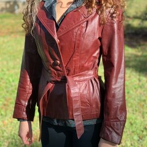 Genuine maroon leather jacket size xs/s!